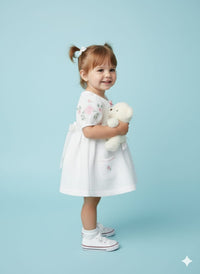 The "English Rose" Smocked Seersucker Dress – Heirloom White with Floral Embroidery