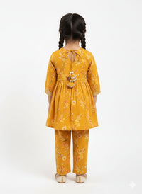 The "Amber Blossom" Girls' Angrakha Co-ord Set – Marigold Floral Print with Gota Detailing