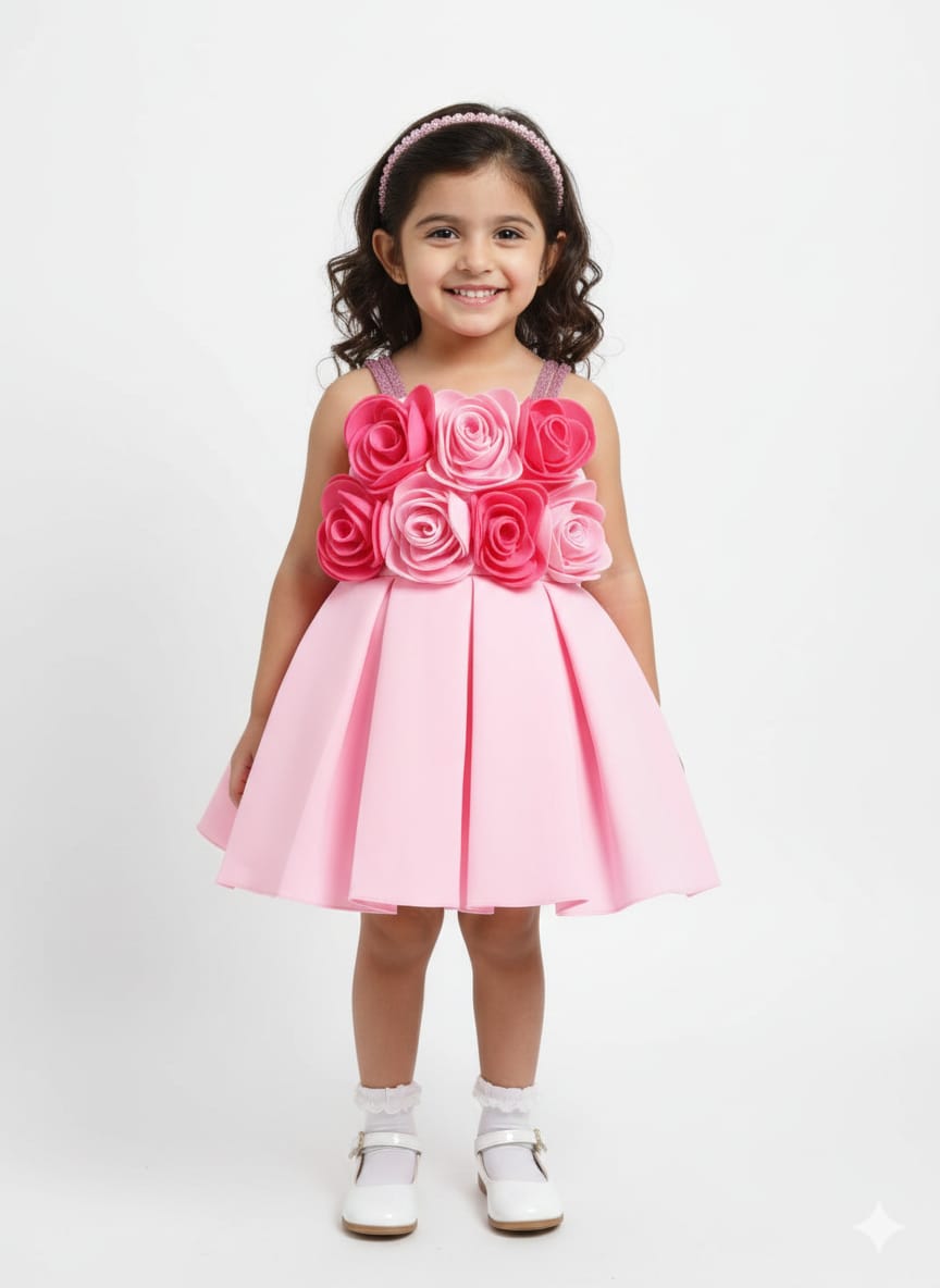 Rosette-Accented Blush Pink Party Frock