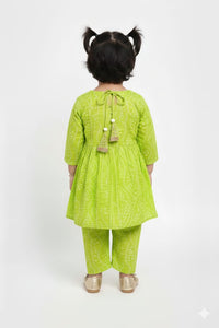 The "Lime Zest" Bandhani Print Peplum Set – Neon Green with Zari Embroidered Yoke
