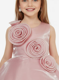 Rosette-Accented High-Low Gala Dress – Pearlescent Rose Organza