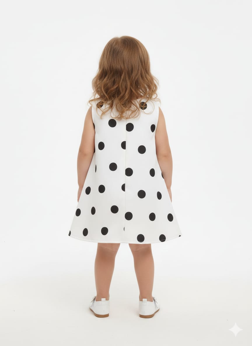 Classic Polka-Dot A-Line Toddler Frock with Statement 3D Red Flower Accent