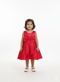 Classic Crimson Satin A-Line Party Frock with Statement Front Bow