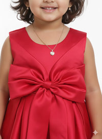 Classic Crimson Satin A-Line Party Frock with Statement Front Bow