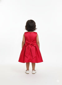 Classic Crimson Satin A-Line Party Frock with Statement Front Bow