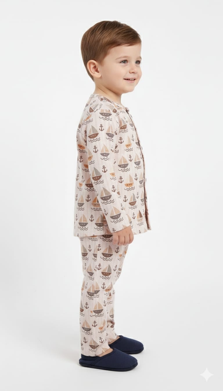 Toddler Nautical Print Long-Sleeve Button-Down Pajama Set