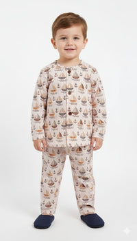 Toddler Nautical Print Long-Sleeve Button-Down Pajama Set