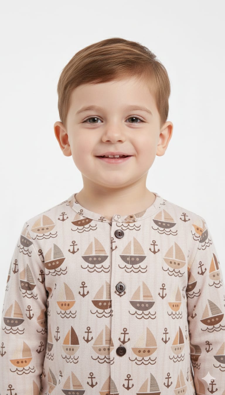 Toddler Nautical Print Long-Sleeve Button-Down Pajama Set