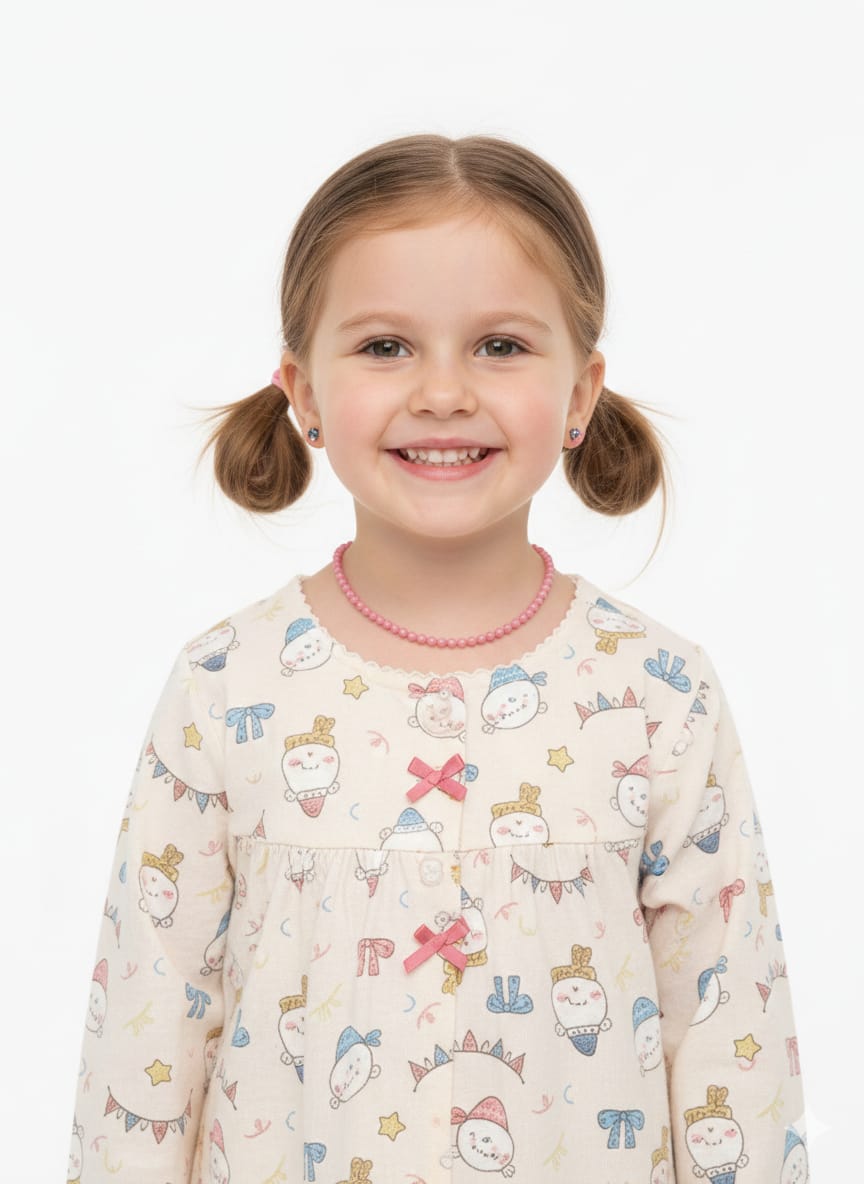 Whimsical Celebration Print Cotton Pajama Set with Ruffle Accents