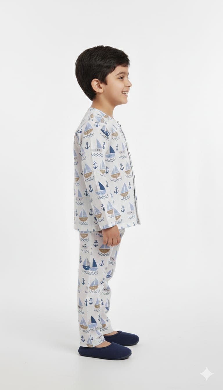 Boys' Nautical Adventure Print Cotton Pajama Set
