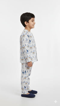 Boys' Nautical Adventure Print Cotton Pajama Set