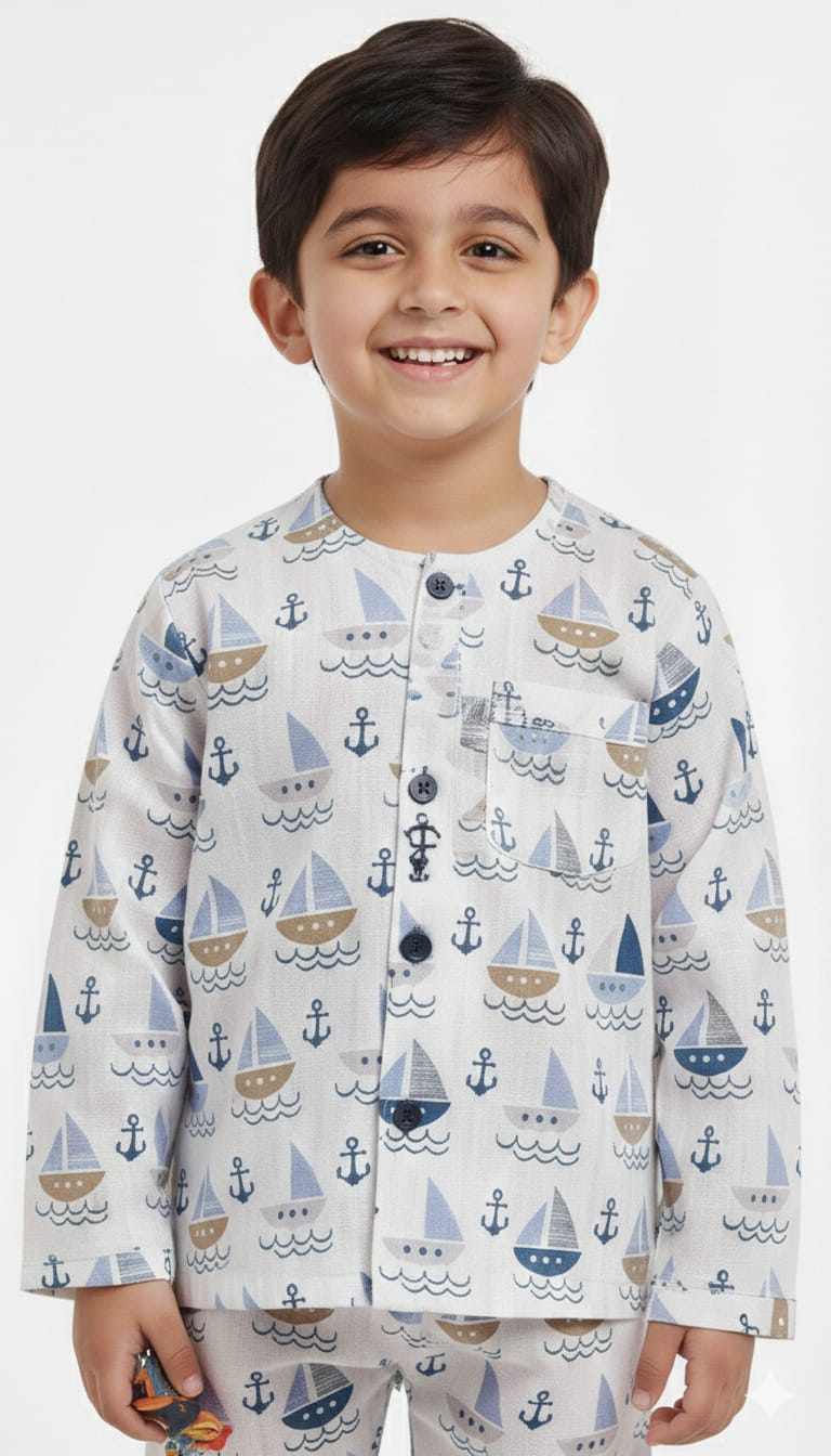 Boys' Nautical Adventure Print Cotton Pajama Set