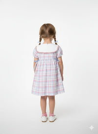 Vintage-Style Embroidered Plaid Dress with Peter Pan Collar