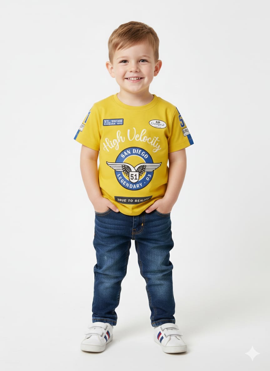 Boys' "High Velocity" Racing-Inspired Graphic T-Shirt – Yellow