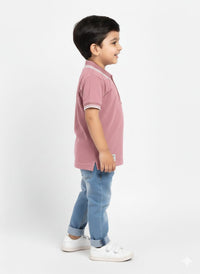 Boys' Dusty Rose Casual Polo Shirt with Striped Collar
