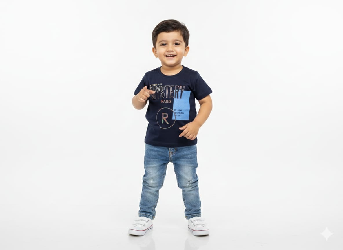 Boys' Navy Blue "Mystery" Graphic Print Casual T-Shirt
