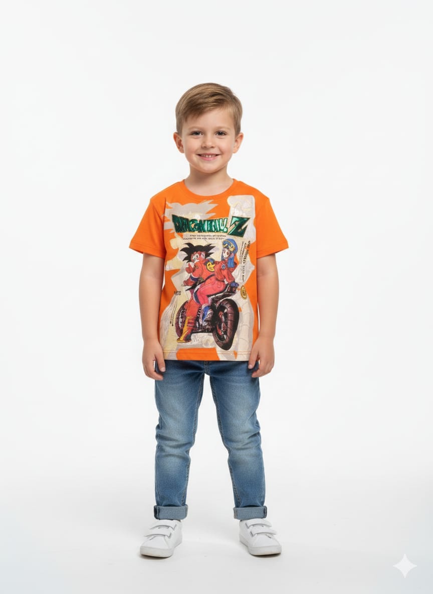 Boys' Dragon Ball Z Graphic Tee – Vibrant Orange Short-Sleeve Anime Print Shirt