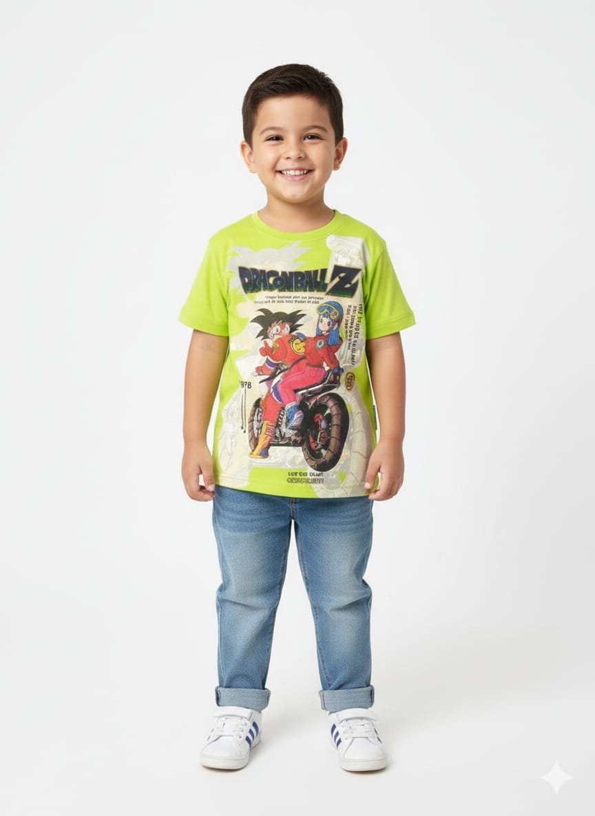 Boys' Dragon Ball Z Graphic Print Casual T-Shirt – Vibrant Lime Green Cotton Tee