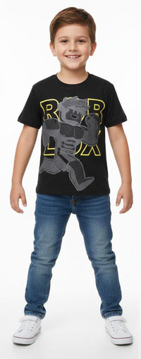 Kids' Gaming "Blox" Character Graphic T-Shirt – Classic Black