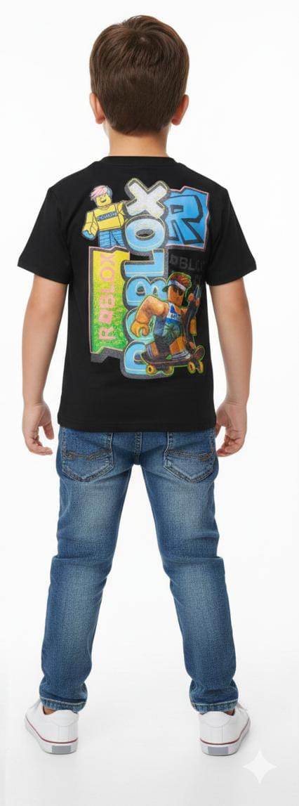 Kids' Gaming "Blox" Character Graphic T-Shirt – Classic Black