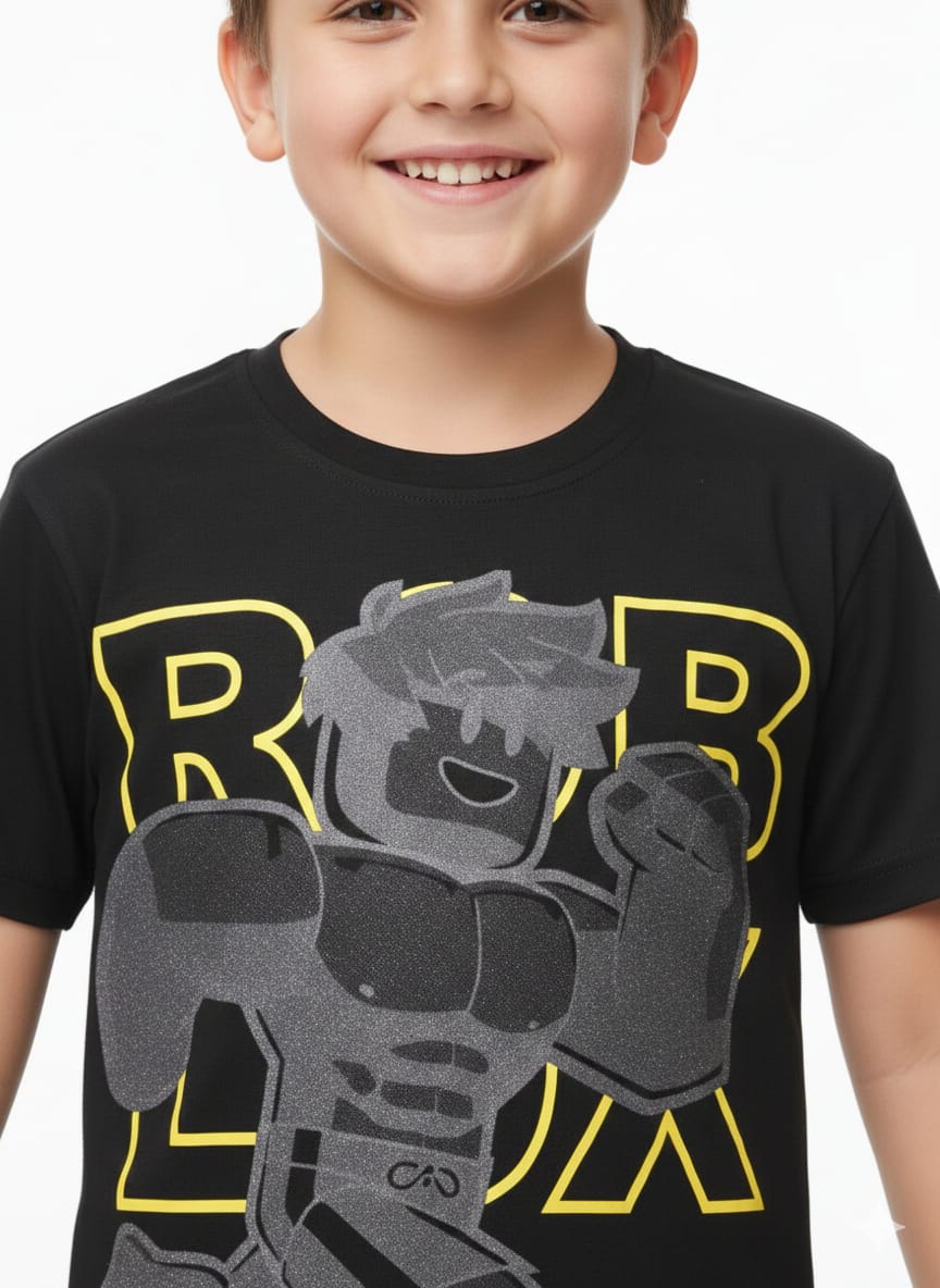 Kids' Gaming "Blox" Character Graphic T-Shirt – Classic Black