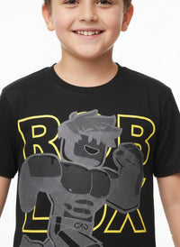 Kids' Gaming "Blox" Character Graphic T-Shirt – Classic Black