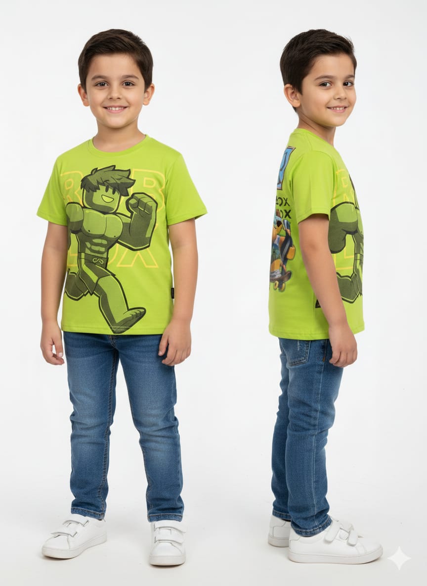 Kids' Active "Blox" Character Graphic T-Shirt – Lime Green