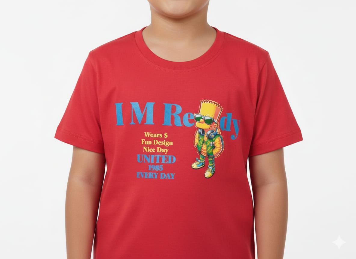 "I'm Ready" Bart Simpson Graphic Tee – Vibrant Red Crewneck