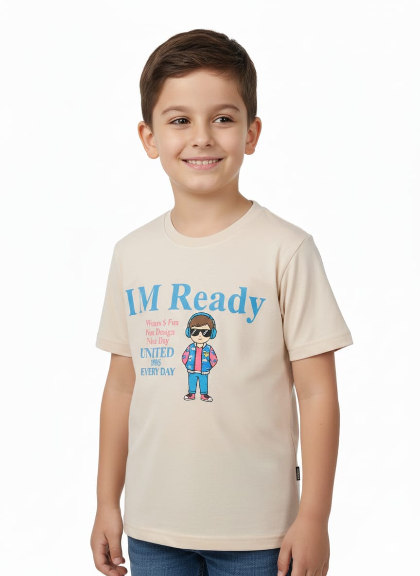 "I'm Ready" Bart Simpson Graphic Tee for Kids – Casual Beige Crewneck