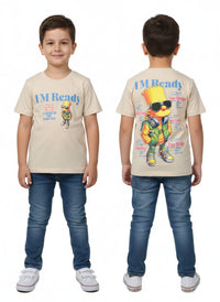"I'm Ready" Bart Simpson Graphic Tee for Kids – Casual Beige Crewneck