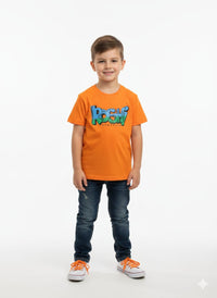 Boys' Vibrant Orange "Roshi Brooklyn" Graphic T-Shirt with Character Illustration