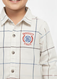 Boys' Off-White Plaid "University Athlete" Long-Sleeve Button-Down Shirt