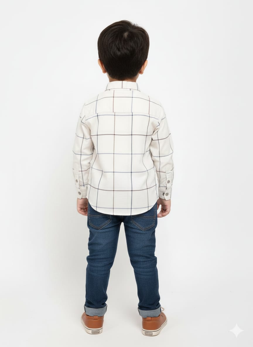 Boys' Off-White Plaid "University Athlete" Long-Sleeve Button-Down Shirt