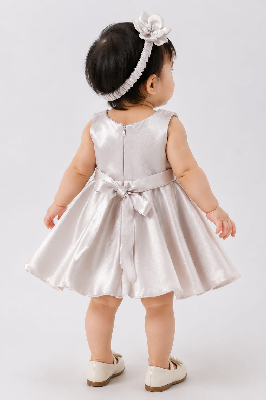 Infant Champagne Silver Frock with Infant Band