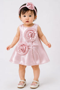 Infant Soft Blush Pink Frock with Infant Band