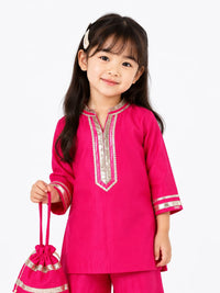 Vibrant Rani Pink Ethnic Kurta & Bottom Set with Matching Potli.