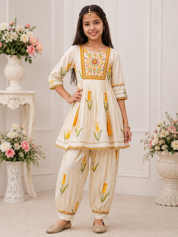 2-Piece Girls' Ethnic Dhoti Salwar Set (Kurta & Dhoti Bottoms)