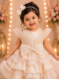 Champagne Shimmer Pleated & Tiered Ballgown Frock