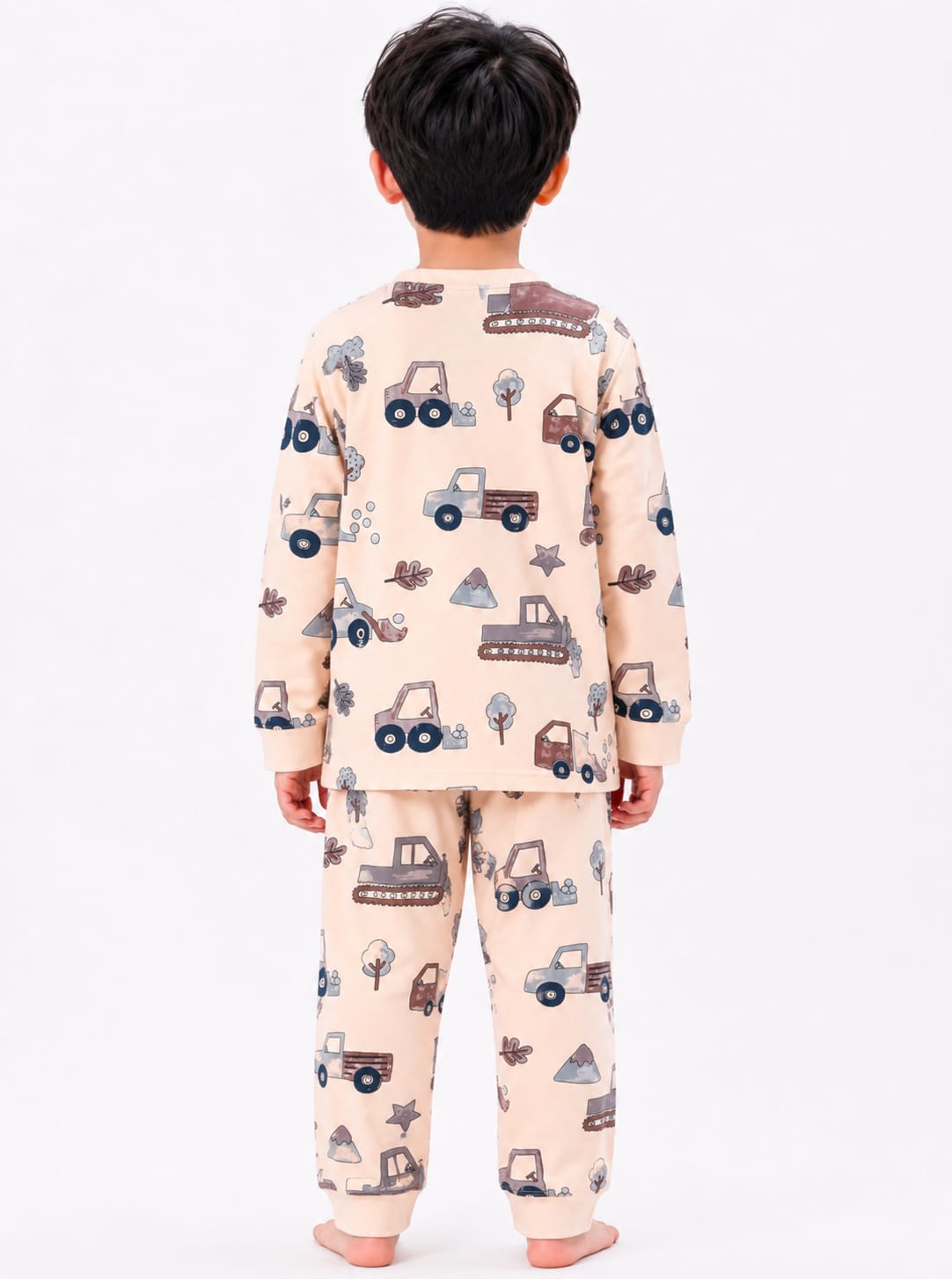 Muted Beige Excavator Print Knit Cord Set