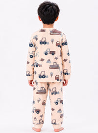 Muted Beige Excavator Print Knit Cord Set
