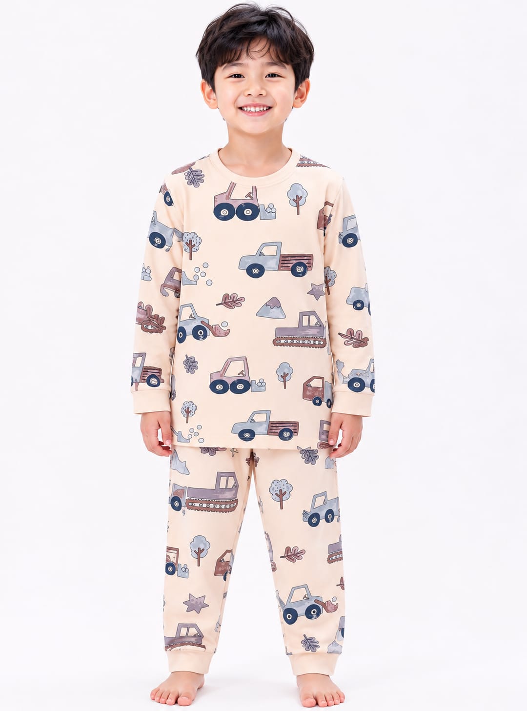 Muted Beige Excavator Print Knit Cord Set