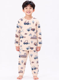 Muted Beige Excavator Print Knit Cord Set
