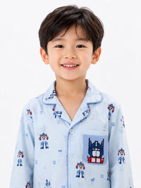 Ultra soft Sky Blue Robot-Print Button-Down Nightwear Set