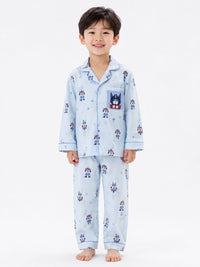Ultra soft Sky Blue Robot-Print Button-Down Nightwear Set