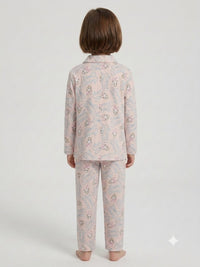 Pastel Pink Character Print Button-Down Nightwear Set