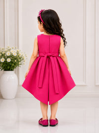 Magenta Pearl & Butterfly Embellished High-Low Peplum Gown