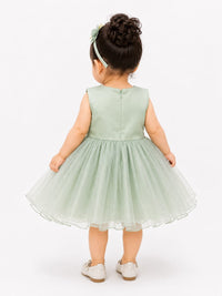 Pastel Sage & Ivory Flower-Appliqué Tutu Party Dress