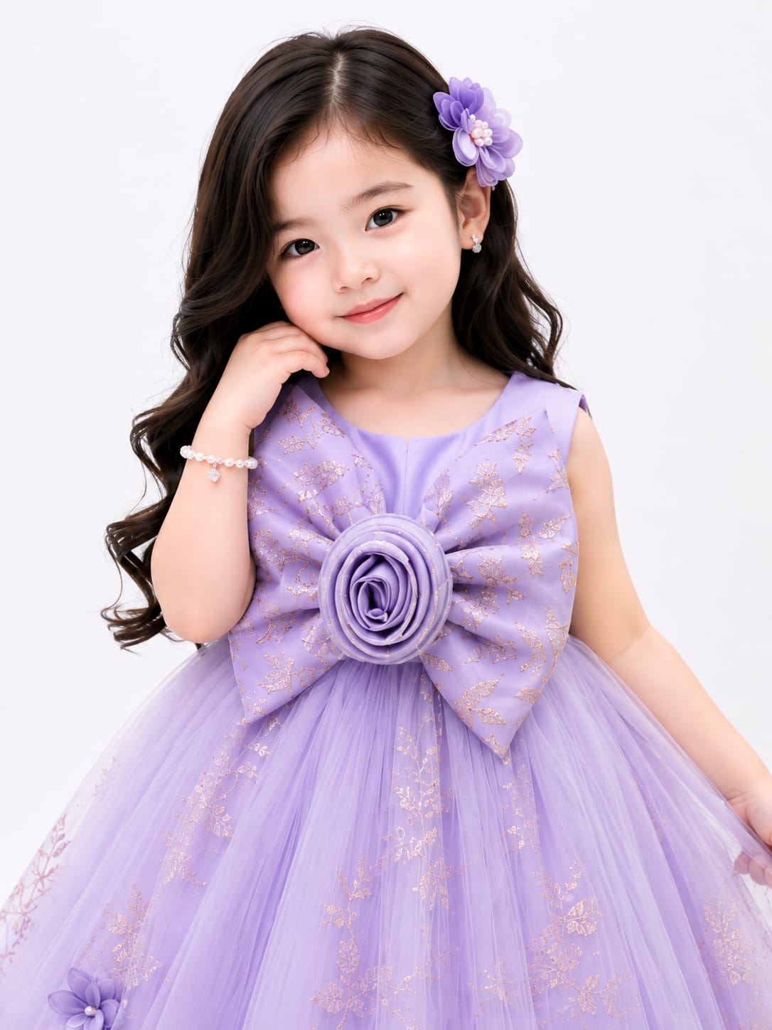 Enchanted Lavender Rose-Front Floor-Length Gown