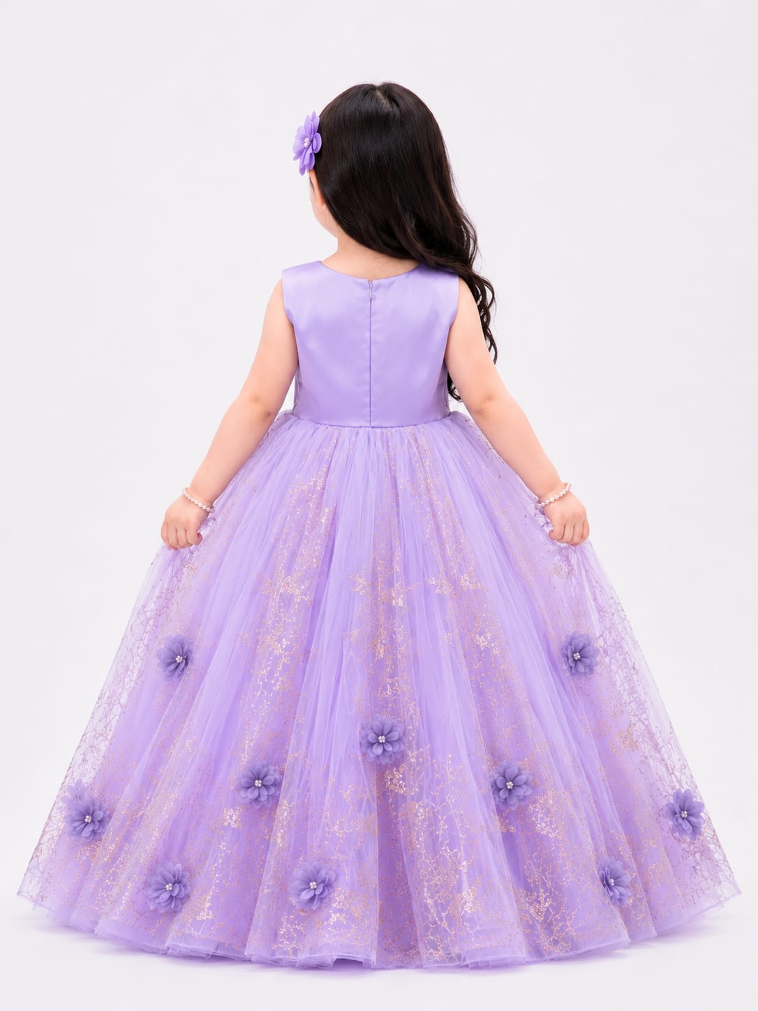 Enchanted Lavender Rose-Front Floor-Length Gown