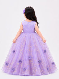 Enchanted Lavender Rose-Front Floor-Length Gown